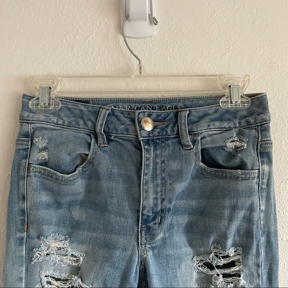 American Eagle Jeggings Super Stretch High Rise Skinny Light Wash Distressed - Picture 11 of 11